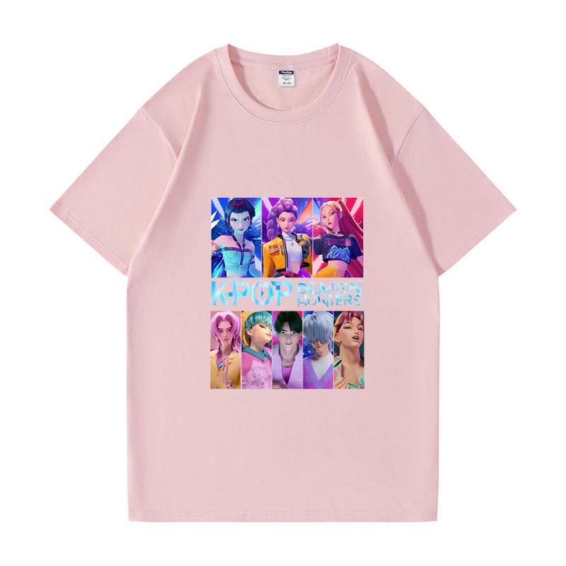 Kpop Łowcy Demonów HUNTRIX Saja Chłopcy Koszulki Dziewczęce Okrągły Dekolt Casualowe Damskie Letnie Koszulki Bawełniana Koszulka Wysokiej Jakości Odzież Topy