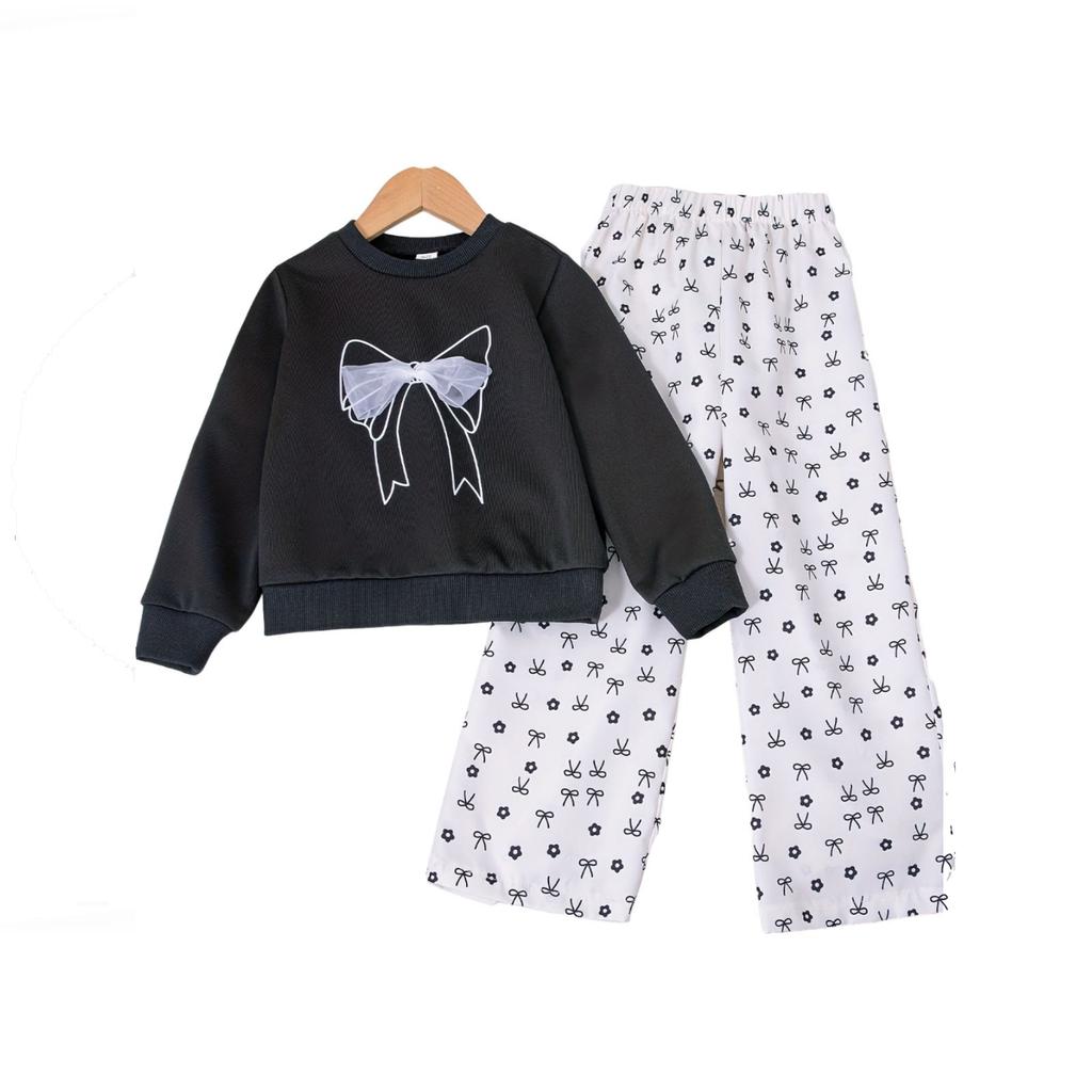 Kids Cartoon Casual Fashion Outfit Set Long Sleeve Top & Pants