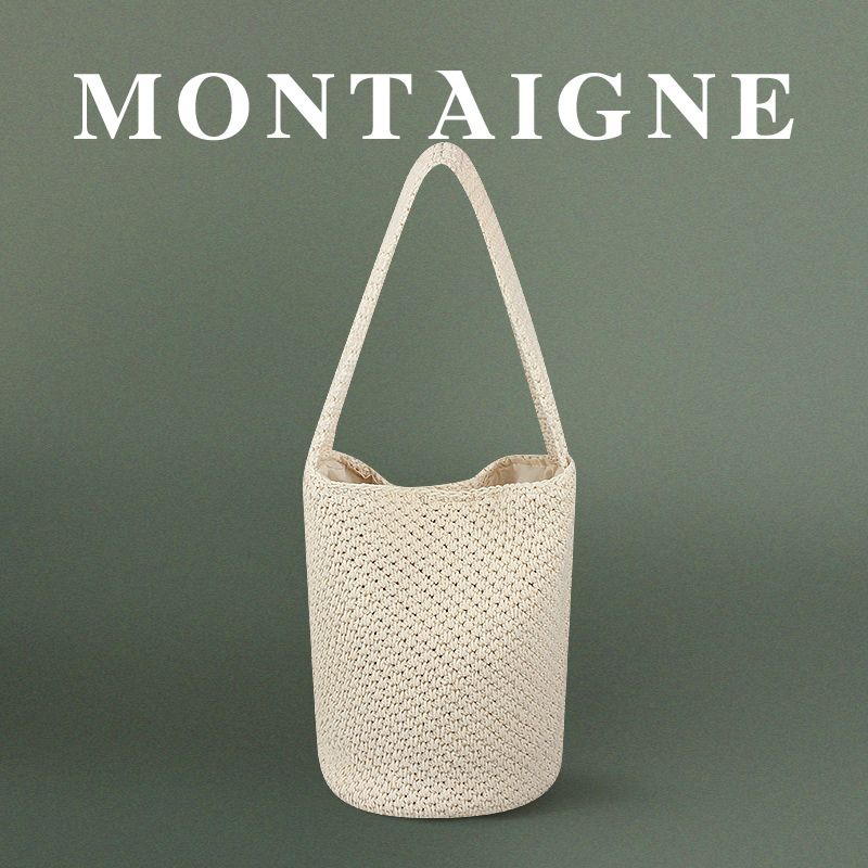 French Montaigne French style Handmade Knitted Shoulder Bag Woven Bucket Bag Versatile Commuter Wool Bag