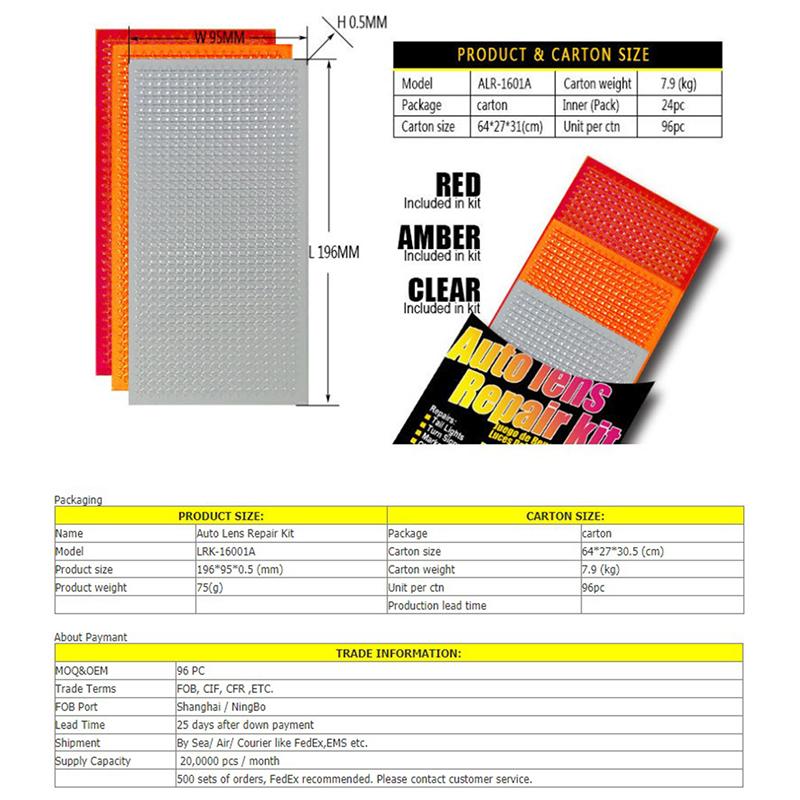 Kit di riparazione per fanali posteriori auto da 3 pezzi, fai da te per riparare il vetro rotto della griglia posteriore dell'auto