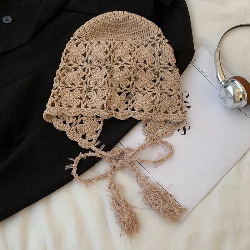 Spring And Summer New Products, Hand-Crocheted Hollow Flower Headgear, Women'S Ethnic Style Fringed Knitted Pullover Hat