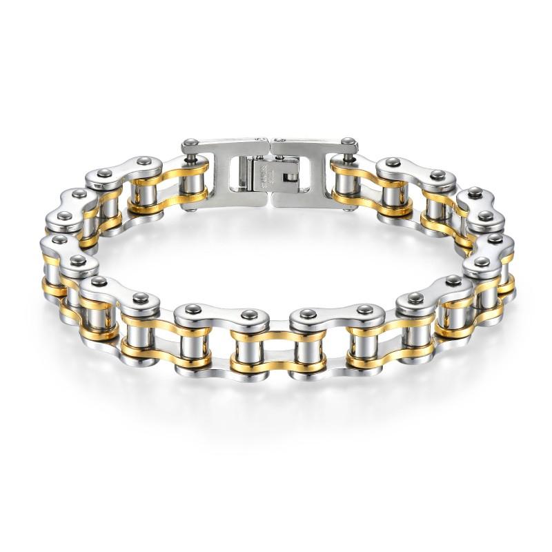 Stainless Steel Chain Bracelet Men Cycling Motorcycle Biker Gear Punk Style Geometric Link Wristband