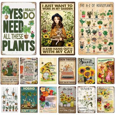 Letrero Metálico Vintage de Jardinería, Letrero Retro Divertido de Plantas para Jardín, Decoración de Pared para Exteriores, Letrero de Hogar Dulce Hogar