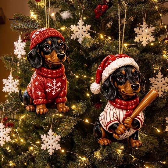 Personalized Holiday Scene Ornaments 2026 Dachshund Advent Calendar, 24 Days Acrylic Baseball Dog Figures Christmas Tree Decor for Owners Countdown