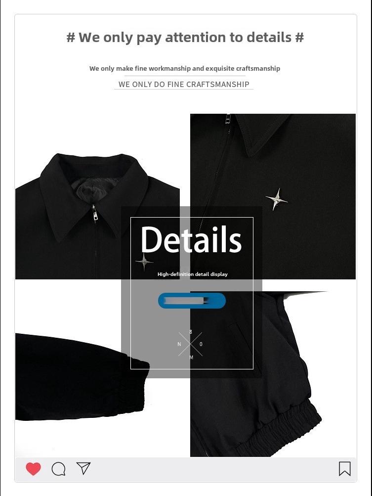 Giacca da Uomo Versatile con Distintivo a Stella e Collo a Polo: Ispirazione Europea e Americana, Stile Motociclistico Casual