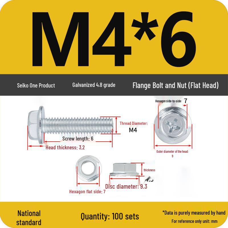 Galvanized Hex Head Bolt & Nut Sets with Washers - Anti-slip (M4/M5/M6/M8, 4.8 Grade)