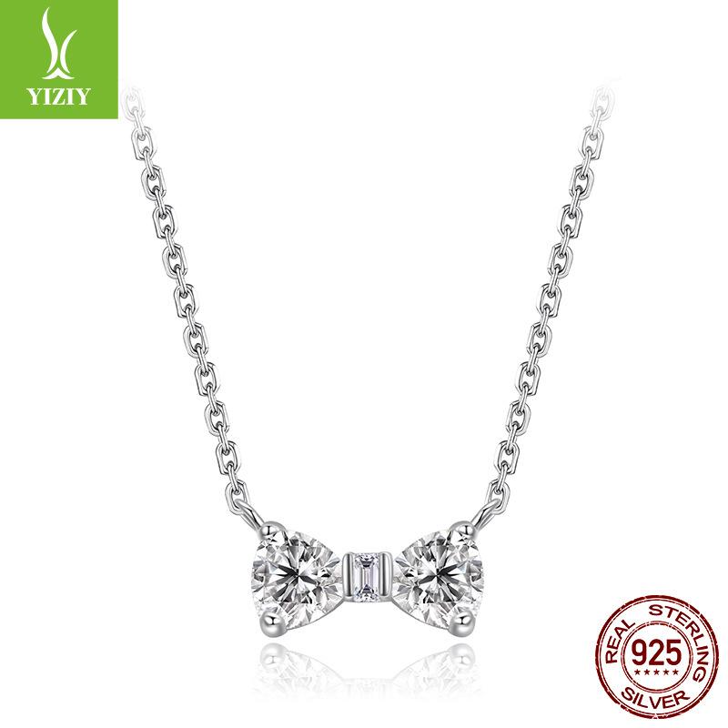 Sparkling Zircon Bow Necklace, Elegant And Luxurious S925 Sterling Silver Necklace Collarbone Chain