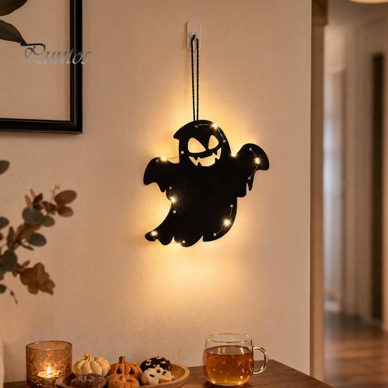 Outdoor Halloween Accessories Pumpkin Hanging Decor, Non-Woven Ghost Ornament with Light String, Spooky Decorations Door Wall Decor for Party