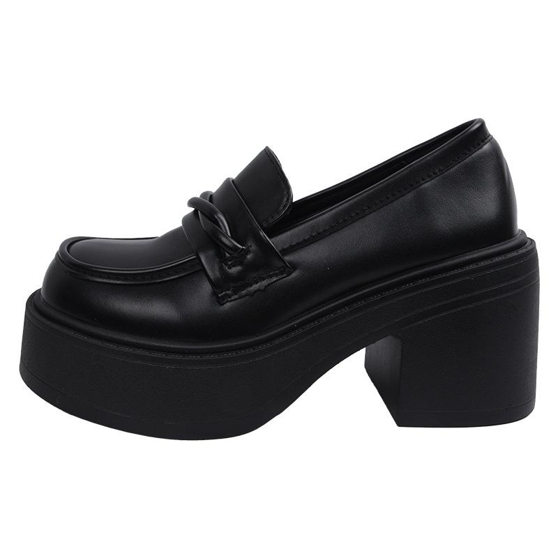 Japanese jk platform thick heel black one-pedal loafers French retro high heels women's 2025 autumn new models