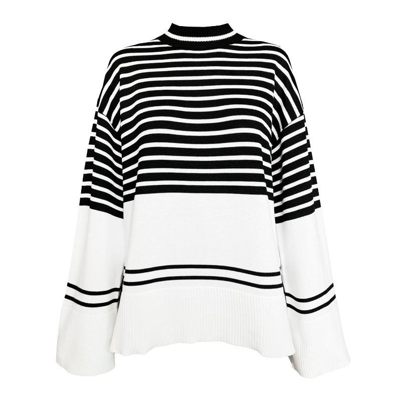 Maglione a righe a collo alto da donna per autunno e inverno