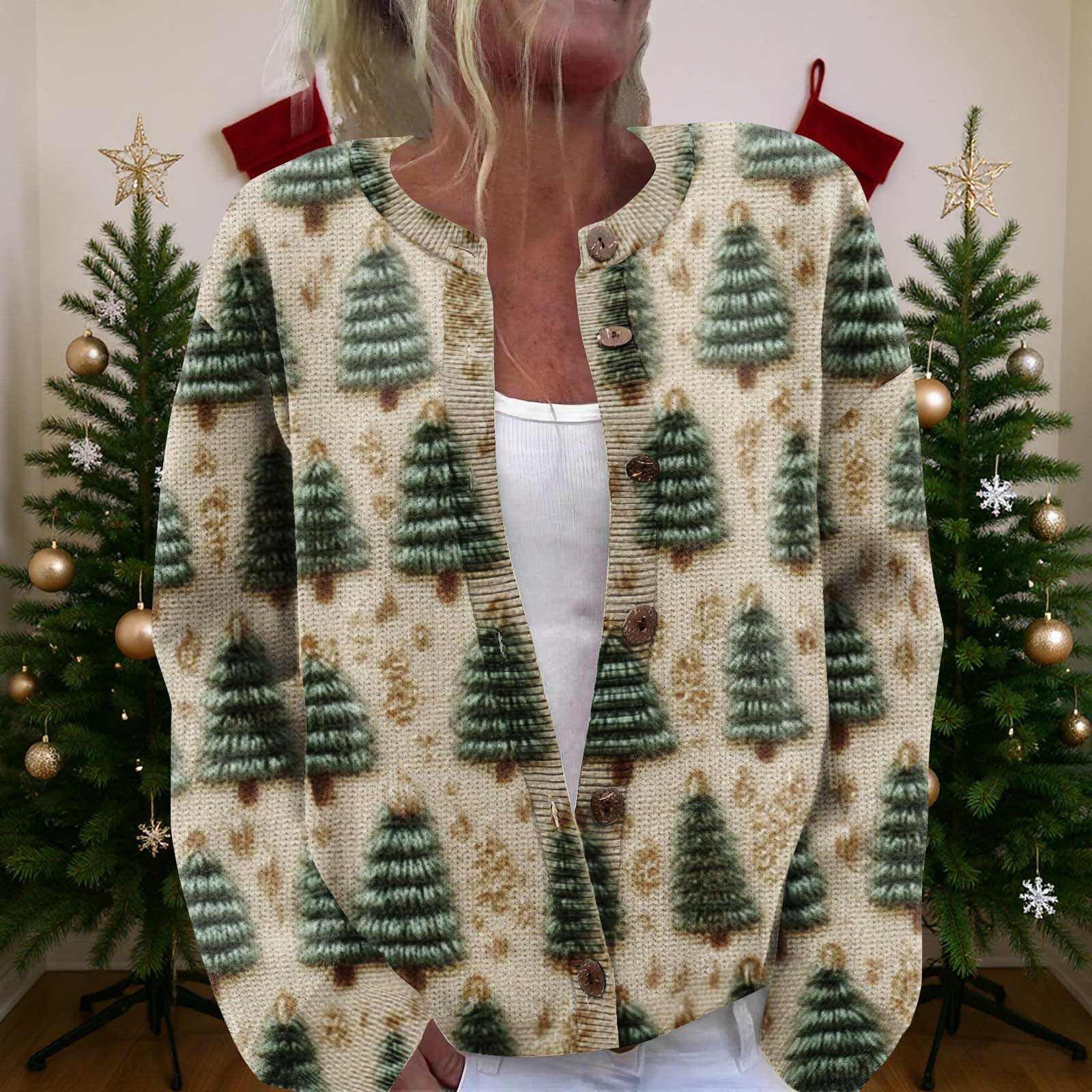 

Женский рождественский свитер Милый забавный рождественский свитер Осень и зима Свитер с длинным рукавом вязаный S бежевый