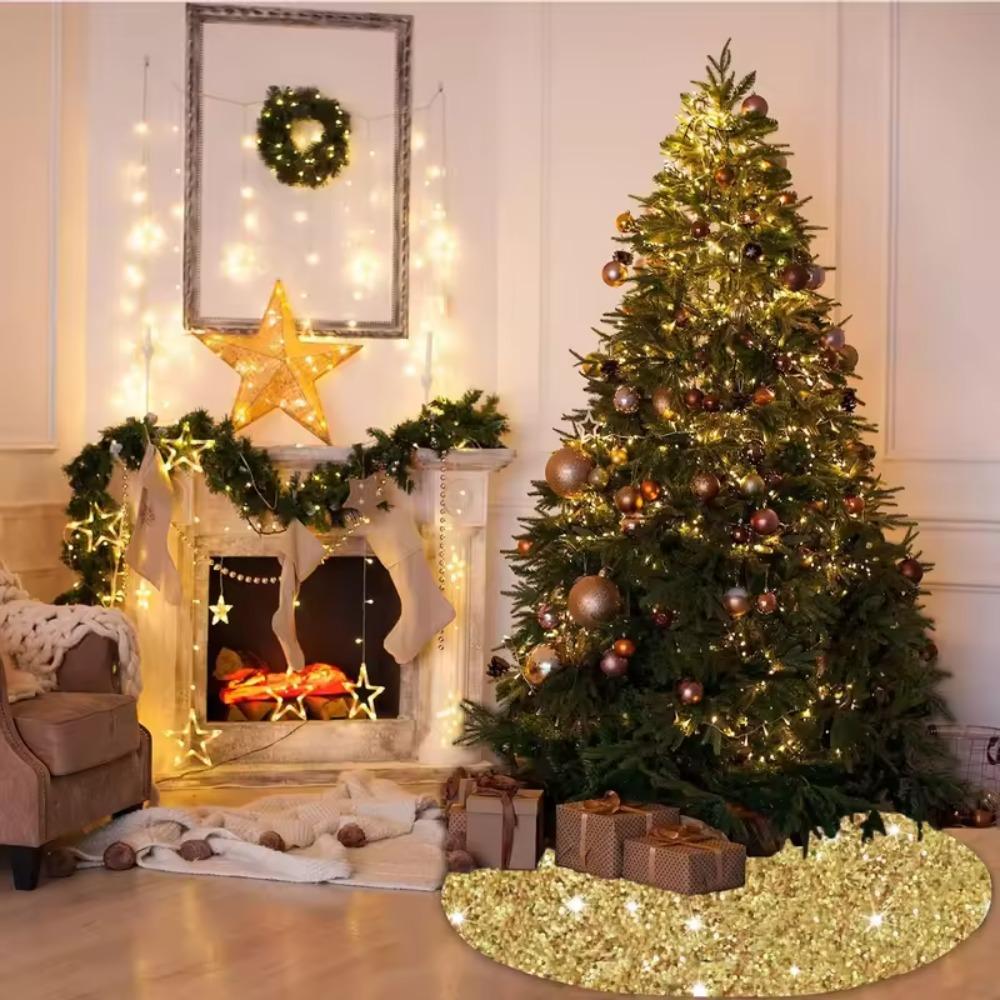 60/90/120cm Sequins Christmas Tree Skirts Glitter Xmas Tree Foot Cover  Shopping Mall
