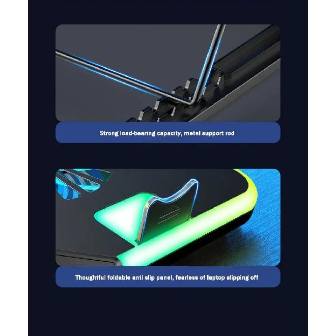F36 5 Fan Notebook Air-cooled Cooling Stand Support 11-17.3'' Multi-angle Adjustable Gaming Laptop Bracket with 2 USB LED Screen
