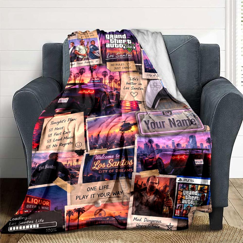 Grand Theft Auto Personalized Name Blanket Multi-purpose Customizable Blanket Durable Comfort Throw For Nap Home Decor Office Couch All-Season Use