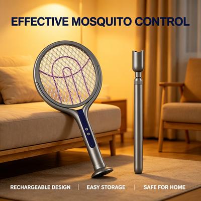 Rechargeable Electric Mosquito Racket, Foldable and Rotating Insect Killer, Household Use