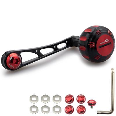 HEIGHTEN 75mm Reel Handle with 35mm Handle Knob, Compatible with Shimano, Daiwa, and Abu Baitcasting Reels, Arch Hammer Series (Black & Red) (273)