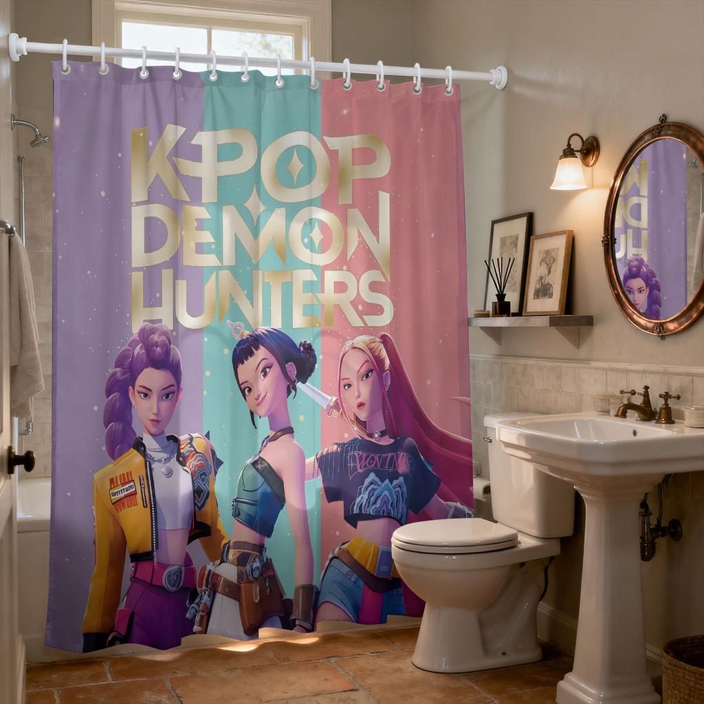 1ks K-Pop Lovci Démonů Tištěná Nepromokavá Sprchová Závěs Soukromí Závěsná Závěs s 12 Háčky Různé Velikosti Lze Prát v Pračce