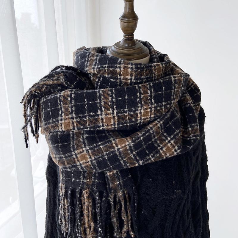 Women Winter Knitted Scarf Headscarf Ladies Men Casual Vintage Plaid Tassel Scarve Mujer Male Foulard Long Wrap Shawl Unisex New
