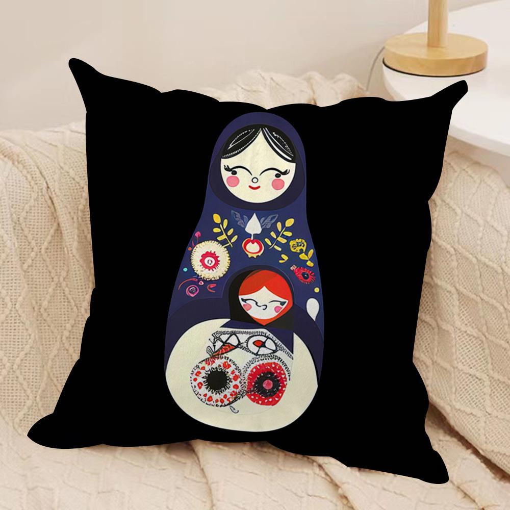 Matryoshka Doll Russia Cushion Cover Soft Plush Fabric Double-Sided Printed Sofa Cushion Cover for All Seasons Home Decor Gift