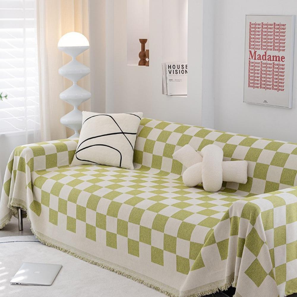 

Chenier black and white checkerboard sofa cushion sofa cover universal in all seasons, simple black seat cushion, backrest towel cover cloth 180*130cm