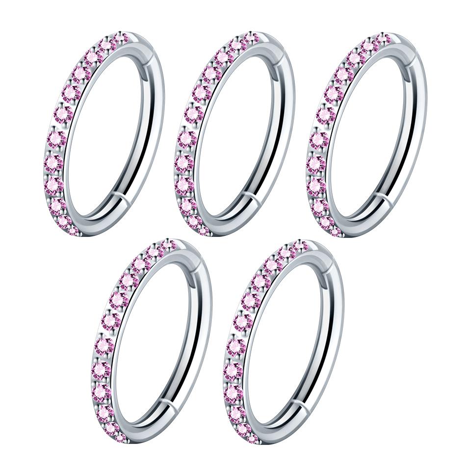 1/5 Pezzi Anelli Naso in Acciaio Zircone CZ 6/8/10/12mm Segmento Cernierato Orecchio Cartilagine Trago Orecchini Helix Cerchi Clicker Piercing Gioielli