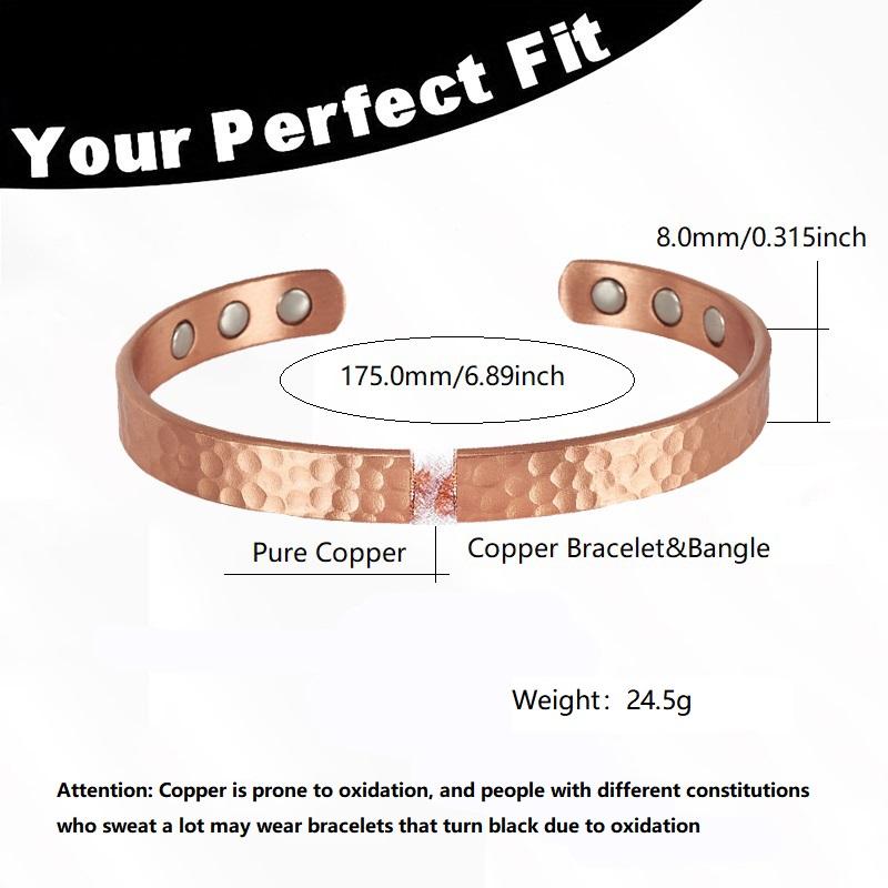 Vintage 99.9% Pure Copper Bracelets for Women Men Rose Color Cuff Bangles Charms Health Energy Gauss Magnets
