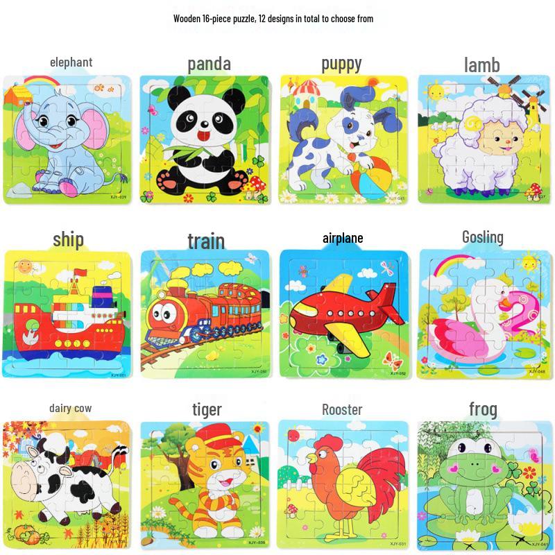 16-Piece Wooden 3D Puzzle Educational Toy for Infants & Toddlers Aged 6 Months to 3 Years, Boys & Girls