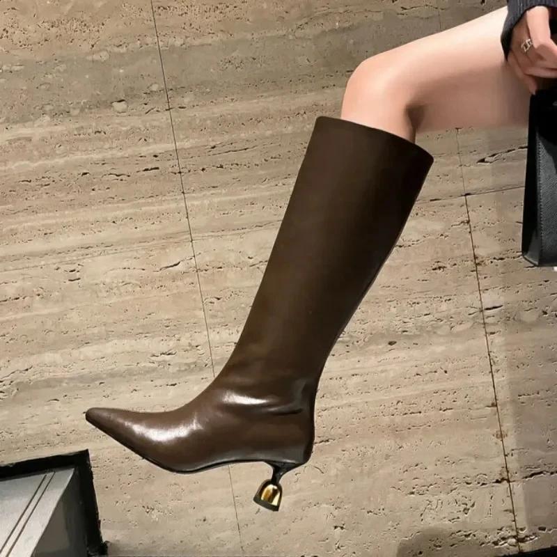 Fashion New Black Brown Irregular Wine Glass heel Long Boots European American Fashion 6cm High Heels Commuting Shopping Women Boots 40