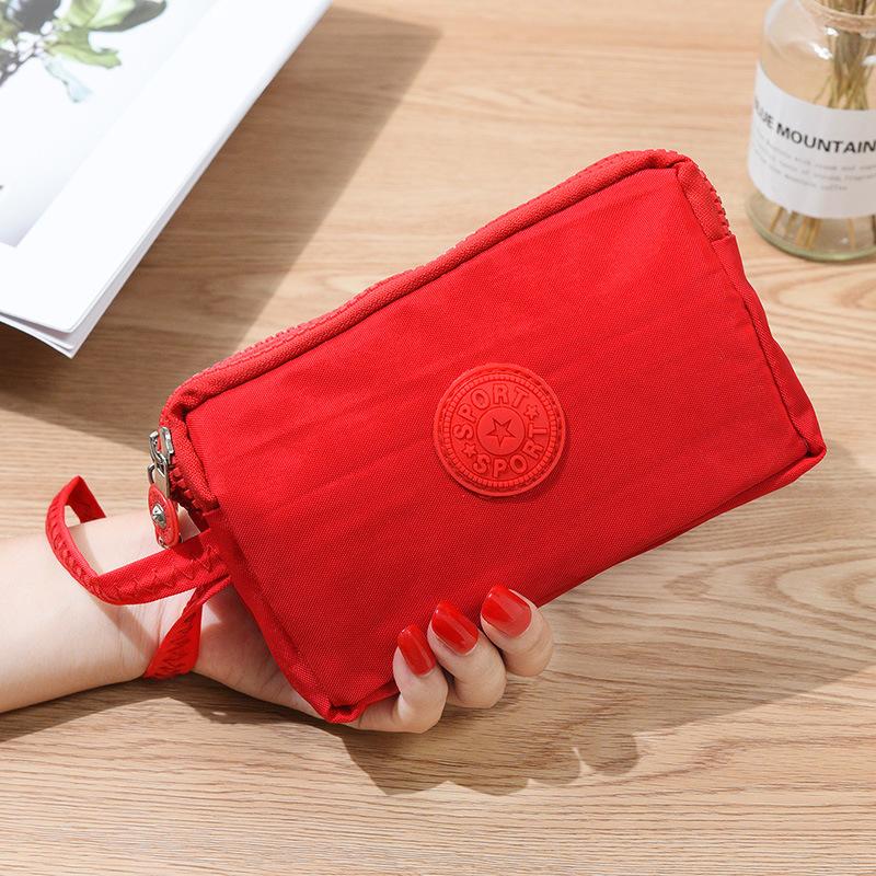 Korean Style Fabric Coin Purse for Ladies Three-layer Zipper Long Wallet Mobile Phone & Key Bag