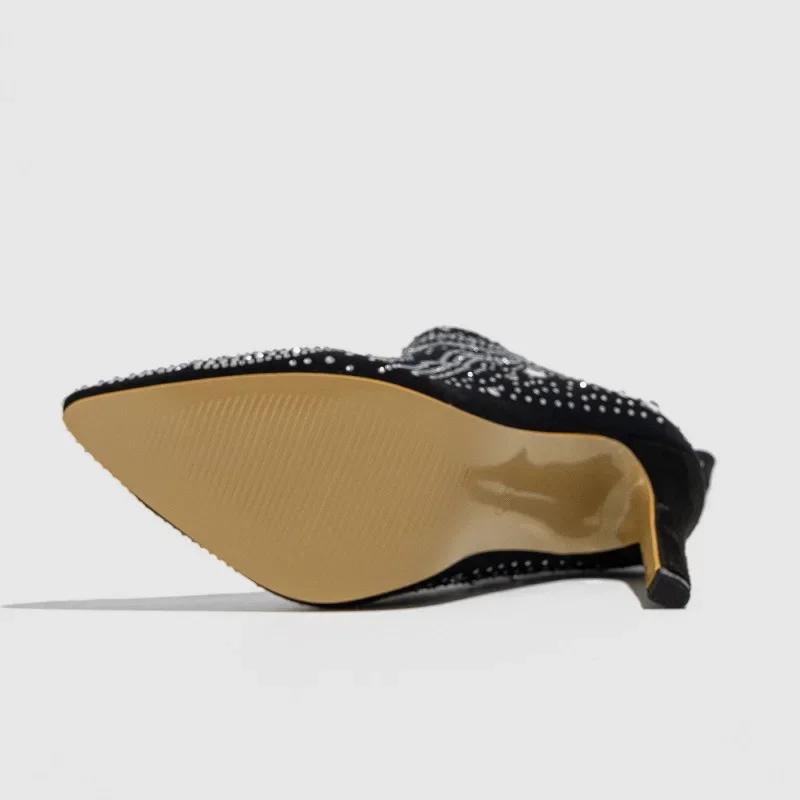 Mode Eilyken Street Style Sexy Stretch-Stoff Kniehohe Damenstiefel Design Kristall Spitze Dünne Absätze Stripper Socke Lange Schuhe