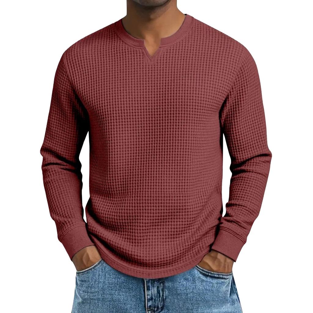Men's Solid Color V-Neck Long-Sleeved Top Men's Sports Plus Size Casual V-Neck Top