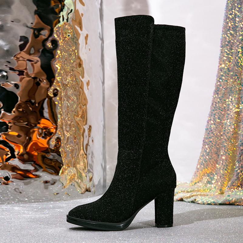 

Модные Liyke Сексуальные Ботинки до колена на толстой подошве с круглым носком и молнией Женские ботинки на низком квадратном каблуке Осень Зима Женская обувь Длинные ботильоны 36 чёрный