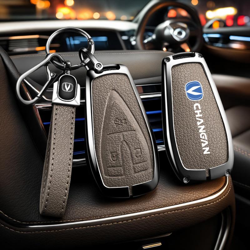 For Changan Key Case Unit Unik Cs35Plus Cs55 Plus Cs75 Plus Oshan X7 X5 Car Key Bag Goat Leather Zinc Alloy Leather Protective C