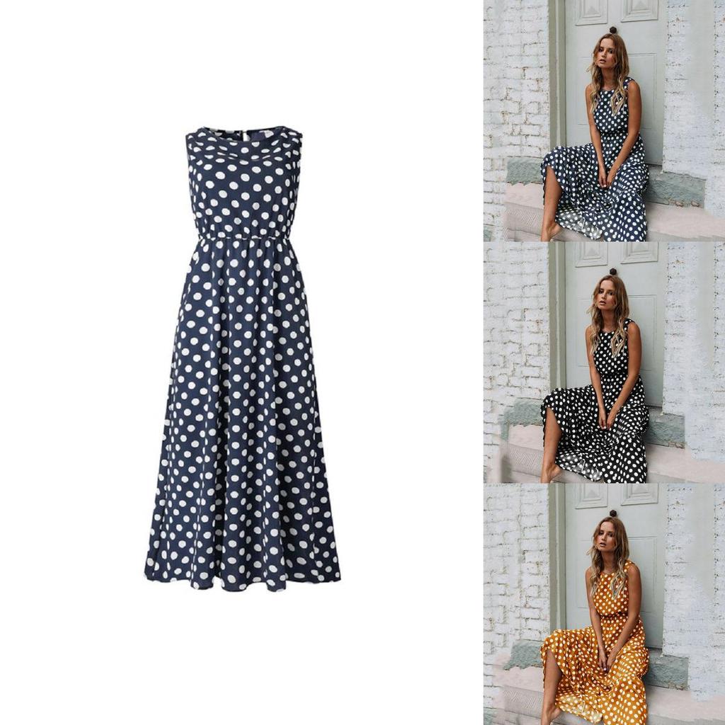 Stylish Womens Sleeveless Polka Dot Maxi Dress Perfect For Summer Beach Holidays