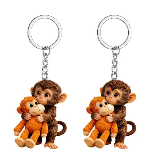 1/2Pcs Keychain Pendant 3D Monkey Hugging Monkey Key Chain Backpack Desk Decoration Portable Bag Charm Accessory