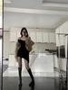 Black Collar Dew Temperament Suspender New Thin Irregular Short Skirt Long Sleeve Spice Girl Bottoming Waist Skirt Dress