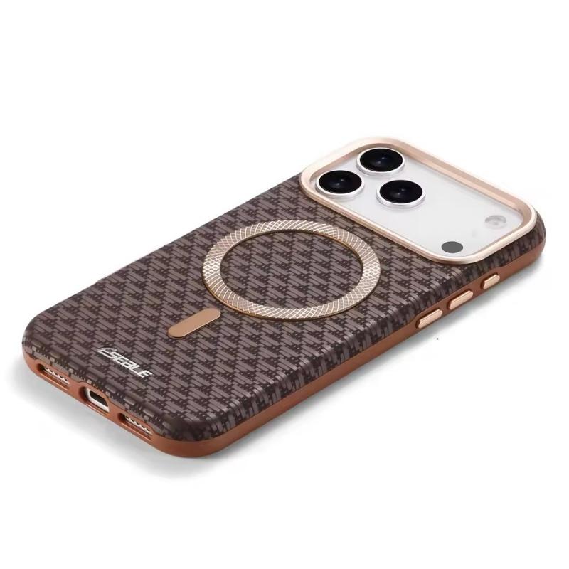 Luxury Business Bitmap Leather Magnetic Phone Case For iPhone 17 16 15 14 13 Pro Max 17Pro 17Air Metal Lens Button Bumpe Cover