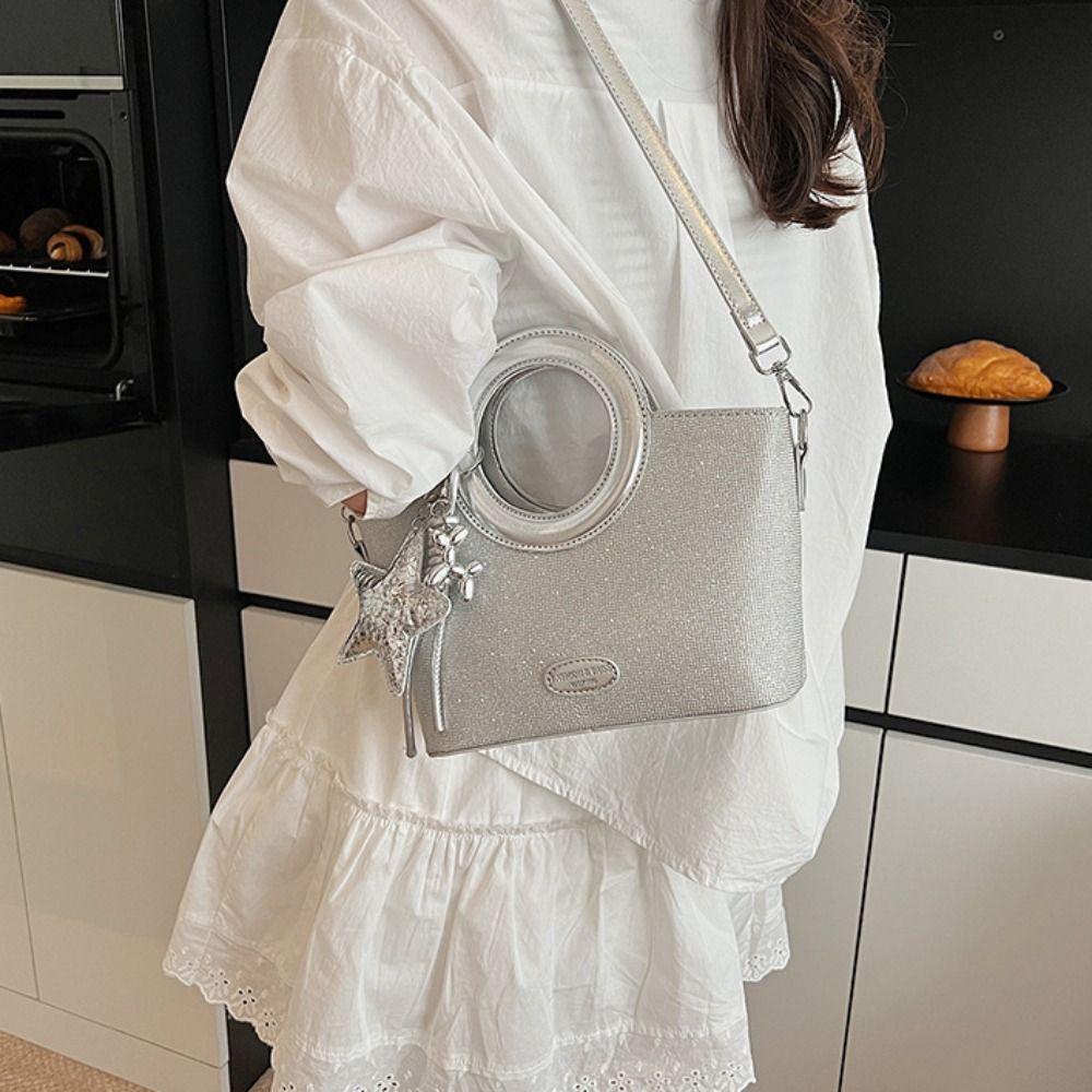PU Sweet Star Silver Bag Tote Bag Shining Banquet Handbag Cute Small Basket Bag  Women
