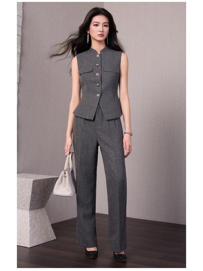 2026 Spring/Autumn Women's Wide-leg Pants & Vest Set with Starry Cape Top
