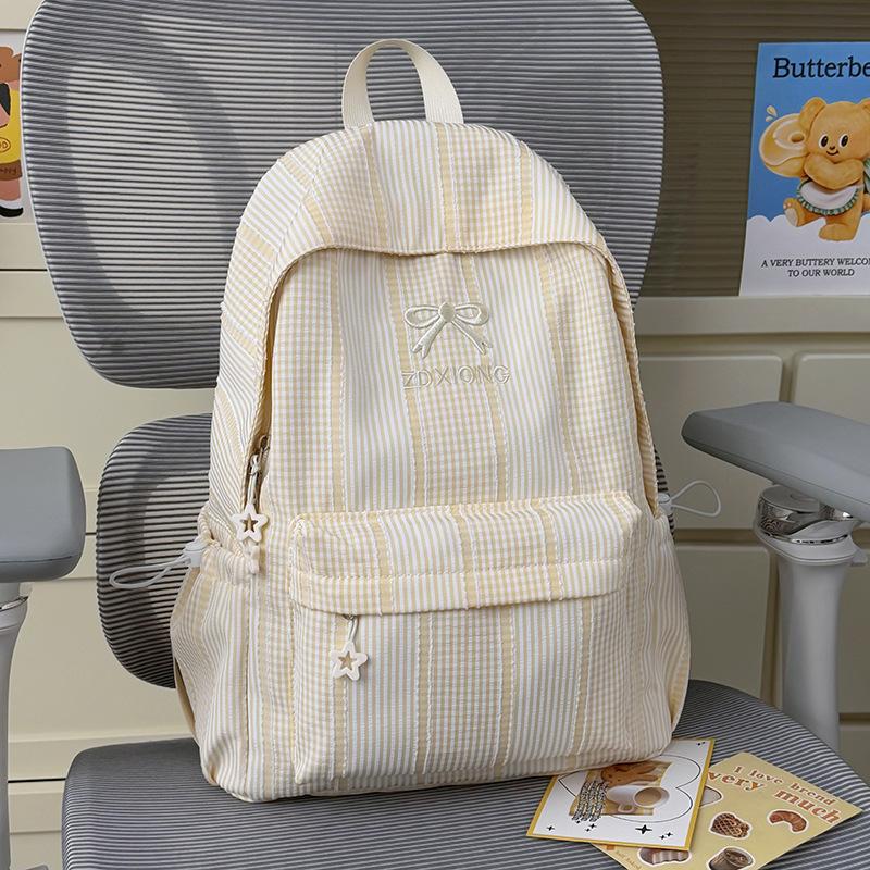 Schoolbag small fresh Mori striped backpack women's 1011 new simple casual lightweight large-capacity student school bag
