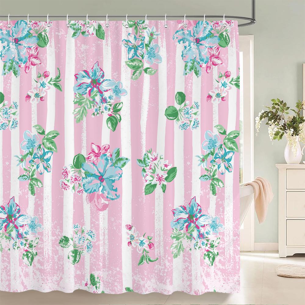 Modern Flowers Shower Curtains Waterproof Fabric Floral Bath Curtains For Bathroom Bathtub Large Wide Bathing Cover With Hooks