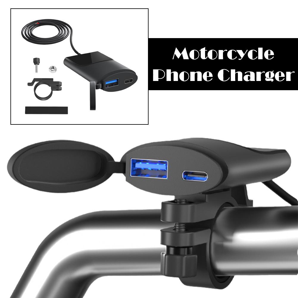 Motorcycle Phone Charger 30W USB-C +18W USB-A dual ports For motorcycle ATV tricycle Mounting Bracket Motorcycle Phone Char X8T3