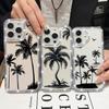 For iPhone 16 16E 15 Pro Max 14 Pro 13 12 11 Case Diamond Frame Coconut Tree Print Clear Shockproof Lens Protection Soft Silicone Phone Cover Shell