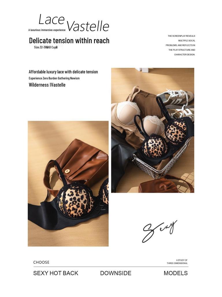 Leopard Print Strapless Lift Bra with Adjustable Underwire for Small Busts