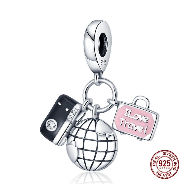 Charms Copper Travel Airplane Luggage 3-Piece Set Charm Bead Fit 3Mm Original Bracelet Women Diy Fine Jewelry Gift