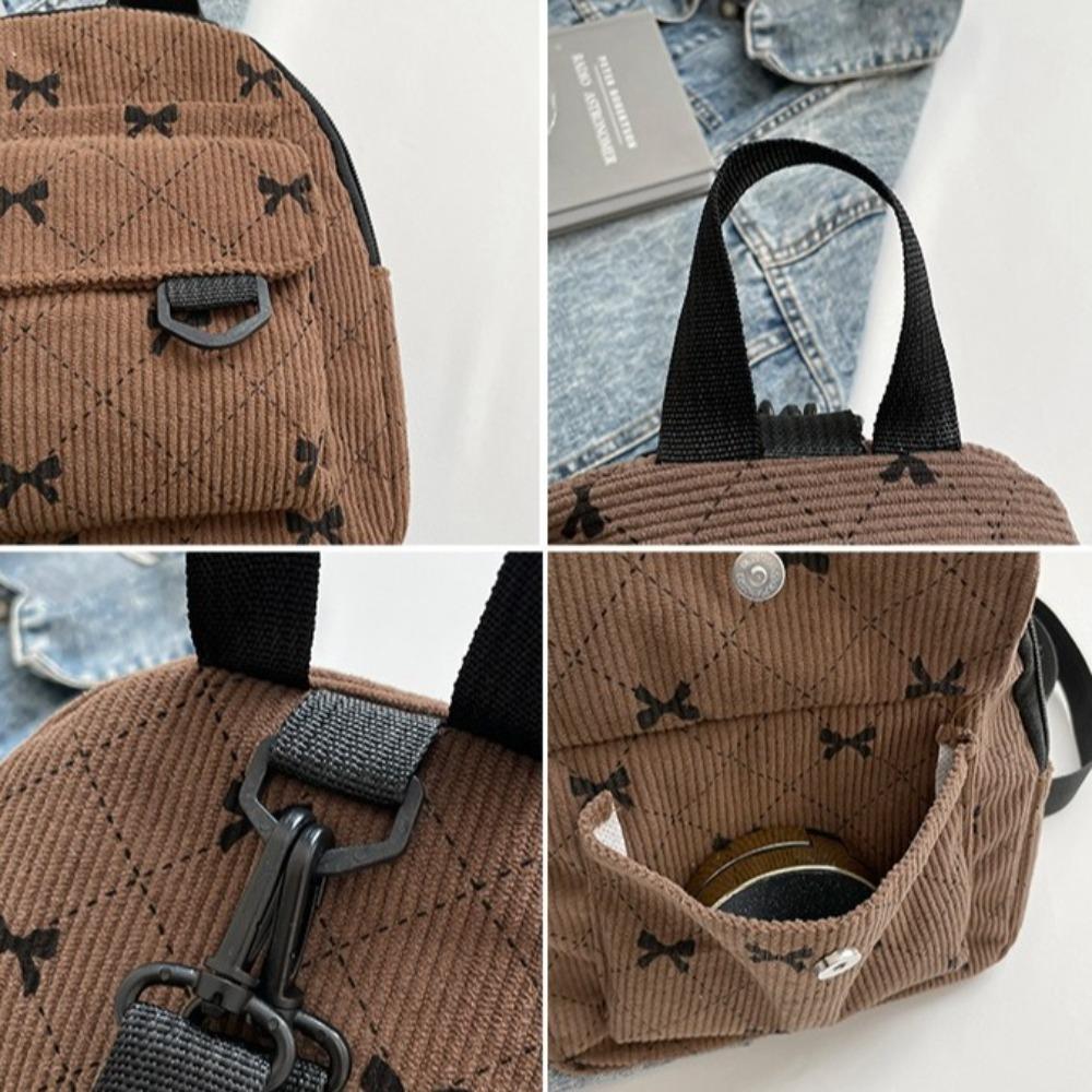 New Mini Backpack Corduroy Bowknot Printed Storage Bag Korean Version Sweet Rucksack Girls