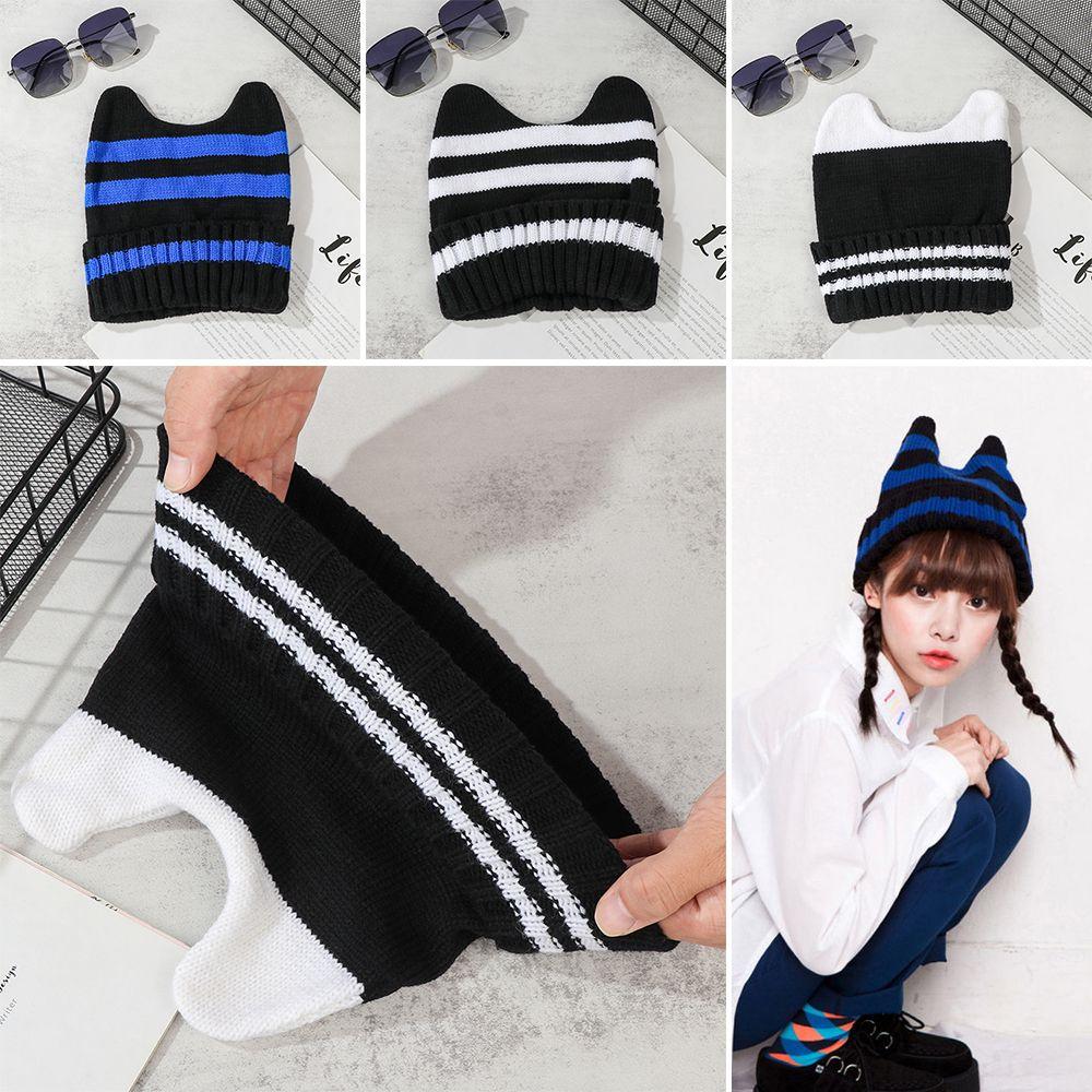 

Couple Woman/Men Gifts Winter Autumn Caps Knitted Hat Stripe Hat Warmer Bonnet