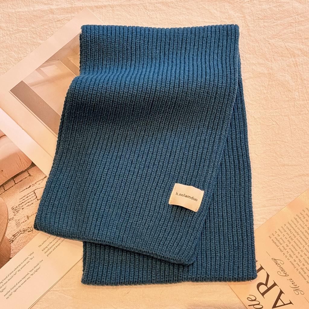 Solid color knitted scarf women's autumn and winter Korean version of student wool versatile warm thickened scarf couple trendy male couple