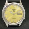 JAPAN 7019A VINTAGE SEIKO 5 AUTOMATIC MENS GOLDEN COLOR DIAL WATCH a701382-5 R206a-a701382