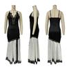European and American women's clothing color matching dress lace splicing asymmetrical suspender lace split